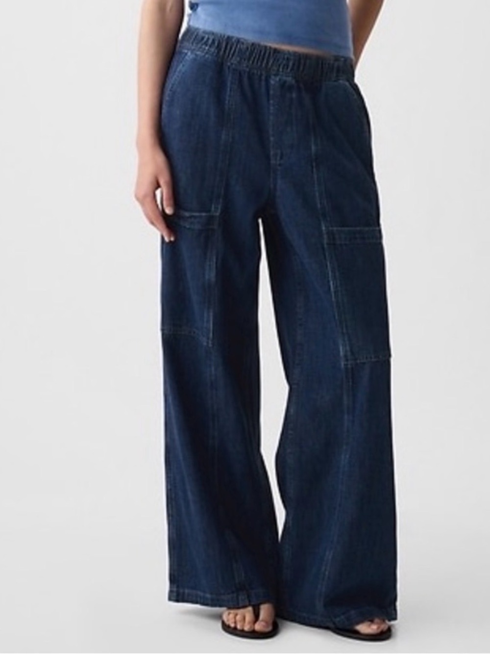 GAP Dark Blue Wide-Leg Denim Pants with Elastic Waist